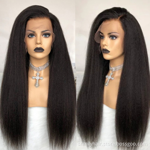 Shmily New Product Raw Wigs Unprocessed 100% Brazilian Cuticle Aligned 13x4 Yaki Hair Style kinky Straight Human Hair Wig